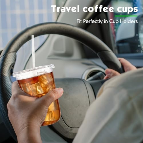 Ziliny 50 Sets Clear Plastic Cups with Lids and Straws, Disposable Iced Coffee Cups Drinking PET for Cold Drinks, Juice, Smoothie, Coffee Shops, Party, Christmas (16 oz,Clear)