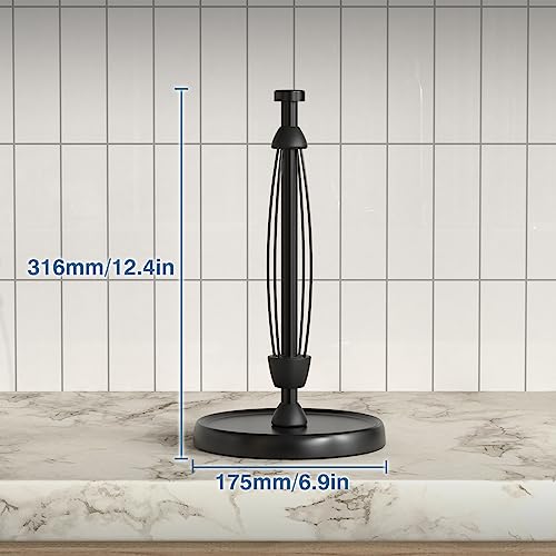 Paper Towel Holder Countertop, One-Handed Tear, Stainless Steel, Weighted Base, Black, Paper Towel Roll Holder Stand with Ratchet Mechanism for Kitchen Bathroom Farmhouse Essentials Decor Accessories