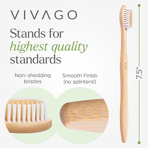 VIVAGO Bamboo Toothbrushes 10 Pack - BPA Free Soft Bristles Toothbrushes, Eco-Friendly, Natural Wooden Toothbrush