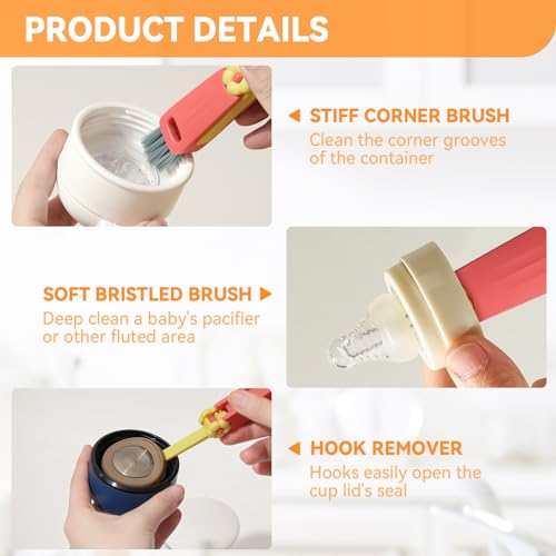 3 in 1 Cup Lid Gap Cleaning Brush Set, Multifunctional Bottle Cleaning Brush, Cup Lid Gap Cleaner, Home Kitchen Crevice Brush Tools(Multicolor)