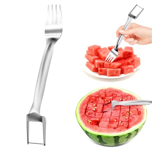 1 PCS Stainless Steel Watermelon Slicer and Fork - 2-in-1 Portable Kitchen Tool for Home Camping and Parties