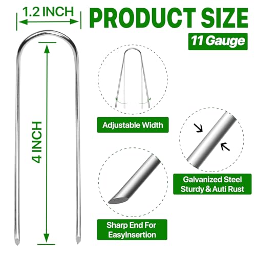 U Shape Garden Stakes 50 Packs 4 Inch 11 Gauge Irrigation Tubing Stakes, Heavy Duty Galvanized Landscape Staples for Tube, Lawns, Landscape Fabrics,Irrigation Hose and Weed Barriers