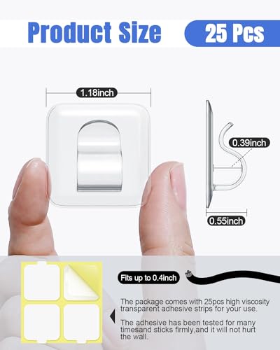 LZC 25 Pack Clear Adhesive Strips Hooks for Outdoor String Lights Clips