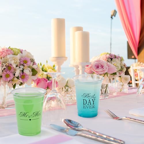 150 Pack Wedding Disposable Plastic 12 oz Mr and Mrs Cups for Wedding Reception and Bridal Shower Decorations