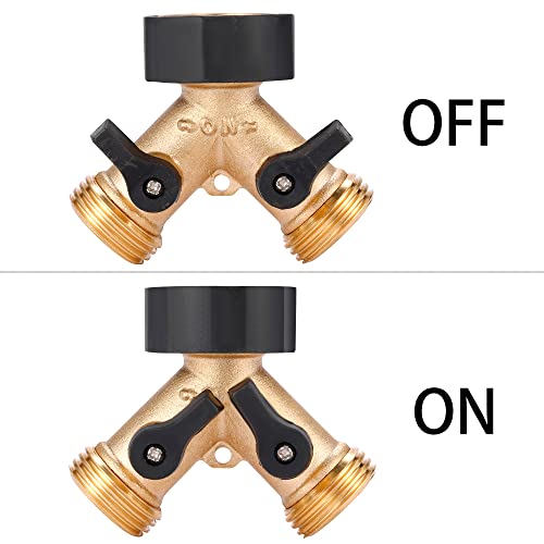Garden Hose Splitter 2 Way Heavy Duty, Y Connector Brass Garden Hose Adapter, Hose Bib Splitter with 2 Extra Rubber Washers