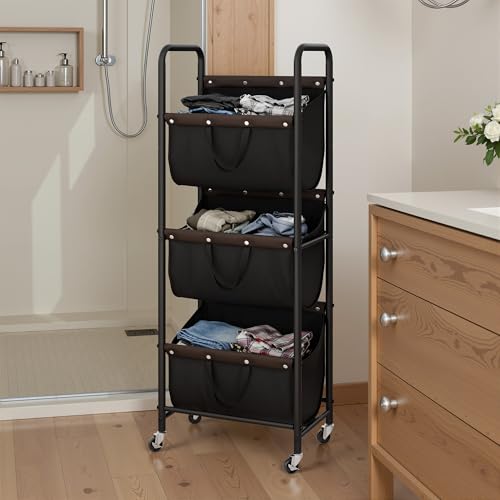 GRANNY SAYS 3 Tier Laundry Sorter, Laundry Basket with Wheels, Laundry Room Organization and Storage, 3 Section Rolling Laundry Cart for Dorm
