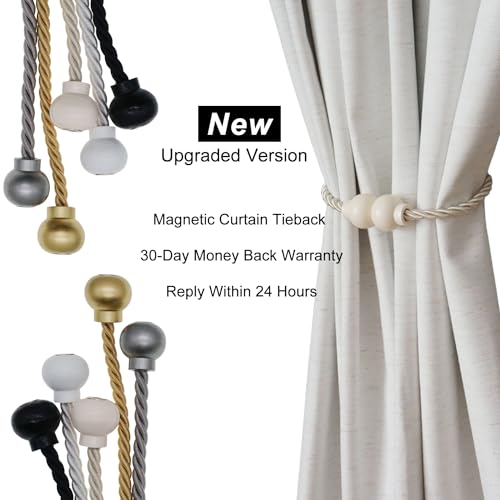 4 Pack Magnetic Curtain Tiebacks Modern Handmade Rope Curtain Tie Backs Decorative Drapes Weave Holdbacks for Home Outdoor Bedroom Office Decorative Curtain, Beige