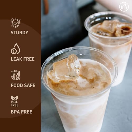 YEEHAW 16 oz 100 Pack Disposable Iced Coffee Cups with Lids, Clear Plastic Cups with Lids, Cold Crystal Drink Cup for Party