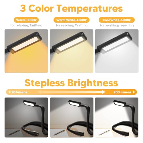 Neck Reading Light Book Lovers Gifts, Rechargeable 2000mAh 80Hrs Eye-friendly 3 Colors & Stepless Dimming Book Light for Reading, Dad Fathers Day Gift for Husband, Camping Knitting Crochet Accessories