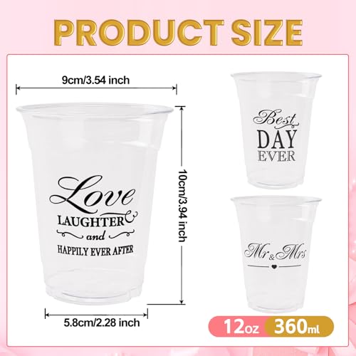 150 Pack Wedding Disposable Plastic 12 oz Mr and Mrs Cups for Wedding Reception and Bridal Shower Decorations