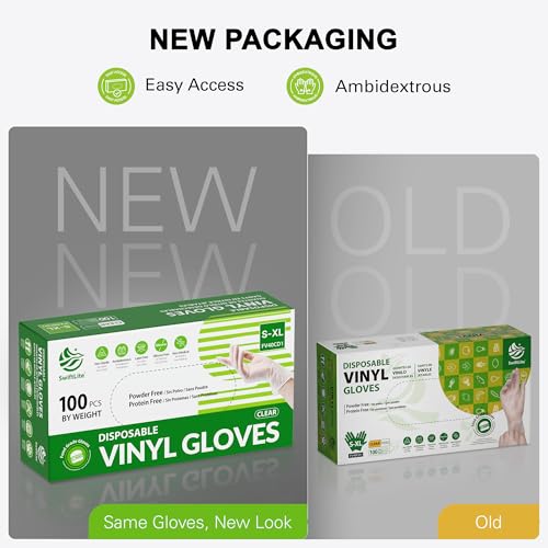 SWIFTLITE Disposable Vinyl Gloves, Food Safe, Latex-Free Powder-Free Clear Plastic Gloves for Cooking, House Clean, Food Prep