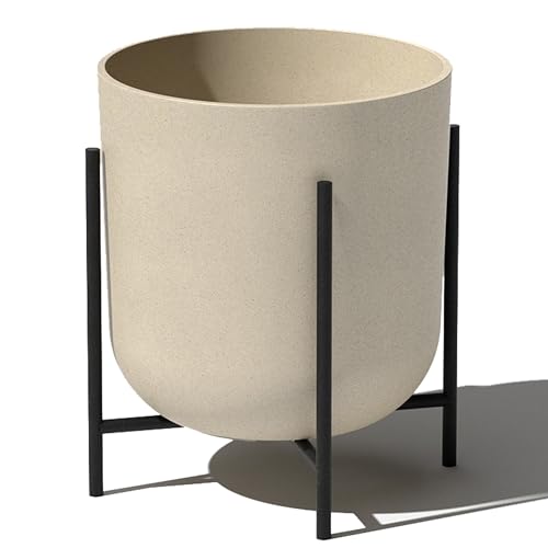 Veradek Mason Series Raised Lima Planter - Round Planter for Patio/Balcony | Plastic-Stone Composite w/Metal Plant Stand | Modern Décor for Plants