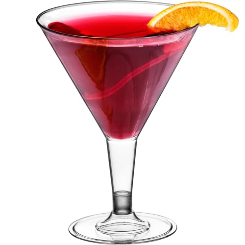 DecorRack 24 Martini Cocktail Glasses, 7 Oz BPA-Free Plastic Party Cups, Perfect for Outdoor Parties, Weddings, Picnics, Stackable Stemmed, Reusable, Disposable Glasses (Pack of 24)