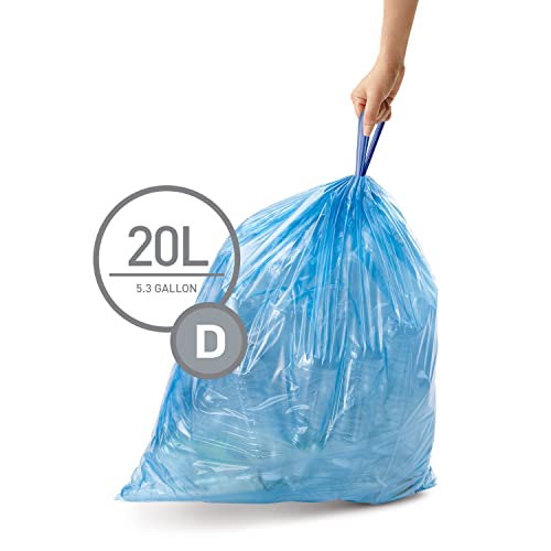 simplehuman Code D 60 Count, Genuine Custom Fit Liners, Drawstring Trash Bags in Dispenser Packs, 20 Liter / 5.3 Gallon, Blue