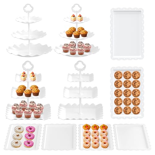 Riccle 10Pcs Dessert Table Display Set, 3 Tiered Cupcake Stand, Cupcake Holder & Cake Stands, Dessert Display Serving Trays for Party, Bridal Shower, Baby Shower, Tea Party, and Birthdays