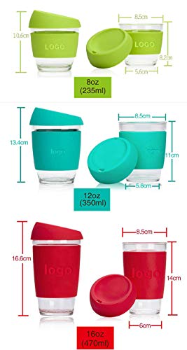 Reusable Glass Cup/Travel Mug Tumbler with Food-grade Silicon Cover Lid and Non-slip Sleeve, Dishwasher safe & microwavable - BPA, Lead and Cadmium Free (Black, 16oz)