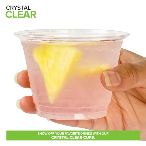 Stock Your Home Commercially Compostable Cups, 9oz (100 pack) Clear Plastic Cold Cups, Disposable Cups for Parties & Everyday Use