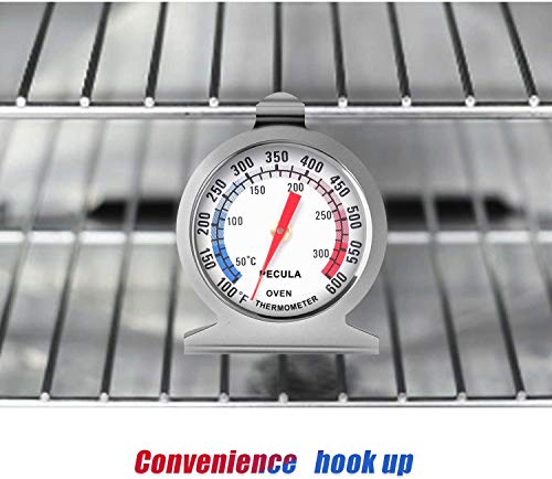 Stainless Steel Oven Thermometer 50-300°C/100-600°F, Analog Instant Read, Battery-Free Kitchen Cooking Thermometer, Hook & Stand Design Food Thermometer for Oven, Grill, Smoker, Fryer