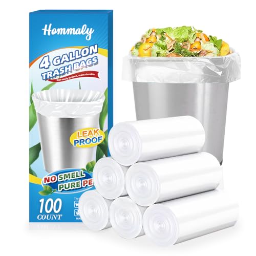 4 Gallon 100pcs Small Clear Trash Bags Strong Clear Garbage Bags, Bathroom Trash Can Bin Liners, Plastic Bags for Office Home Kitchen, Waste Basket Liner, Fit 12-15 Liter, 3-4 Gal（4G100-Clear）