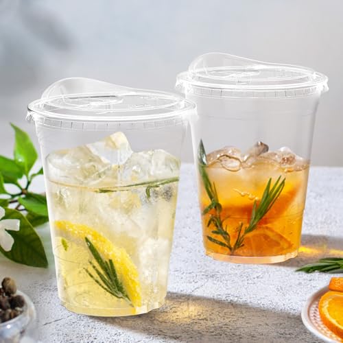 Dealusy 100 Pack - 16 oz Clear Plastic Cups with Lids, Sturdy & Food Safe Iced Coffee Cups with lids, Disposable Plastic Smoothie Cups for Cold Drinks, Sip Lids