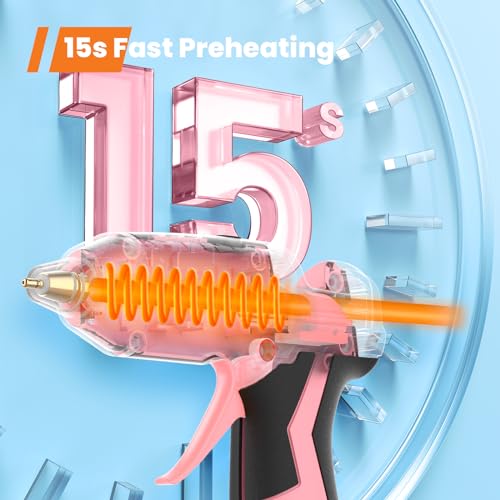 GoGonova Cordless Glue Gun, 15s Fast Preheating 2Ah Cordless Hot Glue Gun with 25 Pcs Premium Mini Glue Gun Sticks, USB-C Battery Rechargeable Hot Glue Gun, Smart Power-Off, Pink