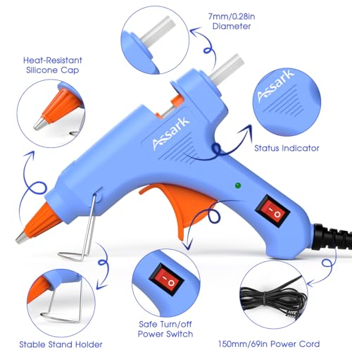 Assark 30W Mini Hot Glue Gun Kit with 30 Glue Sticks, Fast Preheating Hot Melt, High Temp for School Crafts DIY Arts and Quick Home Repairs, Blue