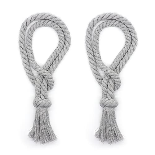 Natural Cotton Rope Tieback Decorative Holdbacks Farmhouse Rural Village Style Tassel Drapery Tieback, Grey 2 Pcs