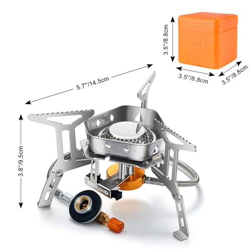 Odoland 3500W/6800W Windproof Camp Stove Camping Gas Stove with Fuel Canister Adapter, Piezo Ignition, Carry Case, Portable Collapsible Stove Burner for Outdoor Backpacking Hiking and Picnic