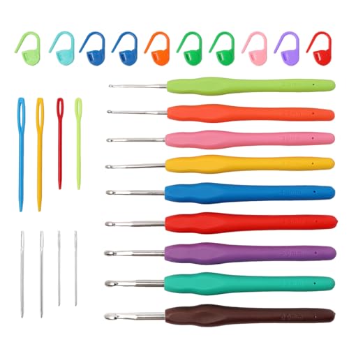 9PCS Ergonomic Crochet Hooks Set by Flickzo – Aluminum Crochet Hook Set with Soft Silicone Handles (2-6mm), Crochet Kit for Beginners with Crochet Tools & Knitting Accessories