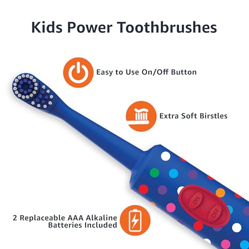 Basics Kids Electric Toothbrush, Battery Powered, Soft Bristles, Oscillating Brush Head, Ages 4+, 2 Count, 1-Pack (Previously Solimo)