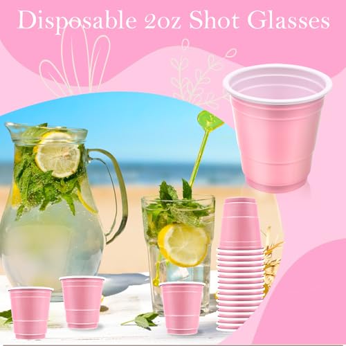 30 Pcs Disposable 2oz Shot Glasses Plastic Cups for Wedding, Graduation Party, Beer Sample Taste Serving, Birthday (Light Pink)