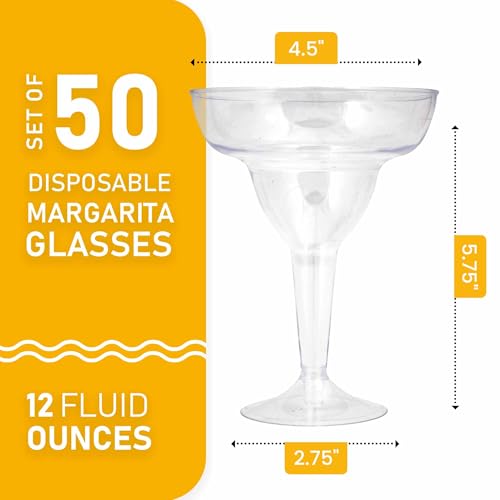 Stock Your Home Clear Plastic Margarita Glasses Disposable (Set of 50) Decorations for Cinco de Mayo Parties, Cocktail Cups for Tropical Party Supplies - Large 12 oz Hurricane Glasses