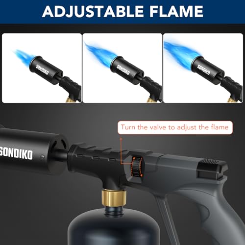 Sondiko Powerful Propane Torch Gun, Cooking Torch for Sous Vide, Charcoal Starter and Steak Searing, Best for Outdoor BBQ Party and Camping, Gray & Black, Gas Welding Kits(Tank Not Included)