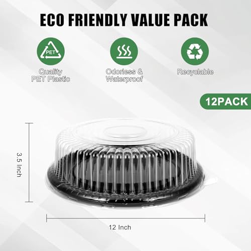 12 Pack Catering Trays with Lids, Round 12 Inch Veggie Tray with Lid, Disposable Fruit Tray for Parties, Catering Trays for Serving Snack, Appetizer, Fruit, Veggie and Sandwich