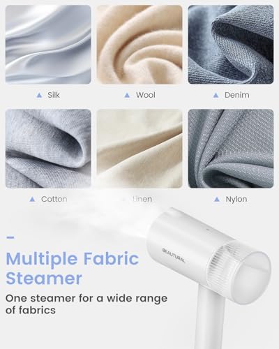 BEAUTURAL Steamer for Clothes, Portable Garment Wrinkle Remover, Fast 30s Heat-up, Foldable and Handheld, 120V Only (Not for 220V Europe), White
