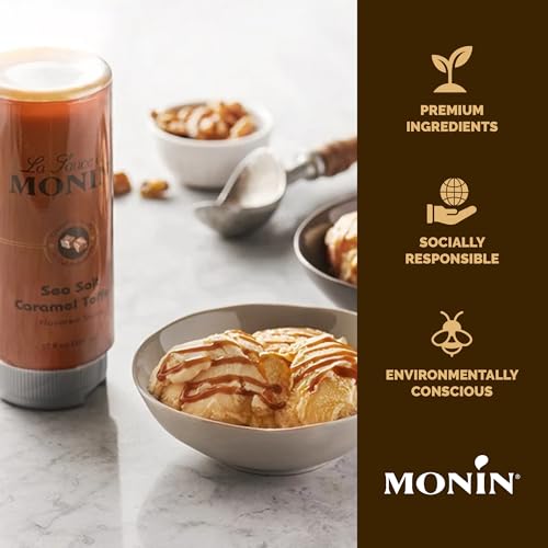 Monin - Sea Salt Caramel Toffee, Rich & Buttery Flavor with Creamy Caramel Notes, Great for Coffee, Milkshakes, & Dessert Cocktails (12 oz)