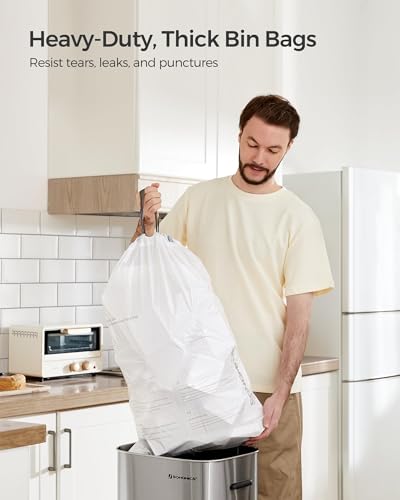 SONGMICS Trash Bags, Drawstring Kitchen Garbage Bags, Pre-Separated, Box-Free Pack, for 8-Gallon (30 L) Trash Cans, Liner Code 30A, 2 Rolls, 90 Count, White UKRB30A02