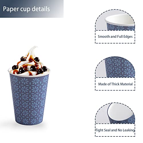 Clawsoff 300 Pack Paper Cups 8 oz, Disposable Hot/Cold Beverage Drinking Cups, 8 OZ Paper Coffee Cups, Navy Floral Coffee Cups for Party, Picnic, Travel, and Events