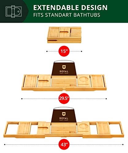 ROYAL CRAFT WOOD Premium Foldable Bathtub Tray Caddy - Wood Bath Tray for Tub, Bamboo Shelf, Expandable Bath Table Trays, Bathtub & Bathroom Accessories for New Home & Mothers, Birthday Gifts for Mom