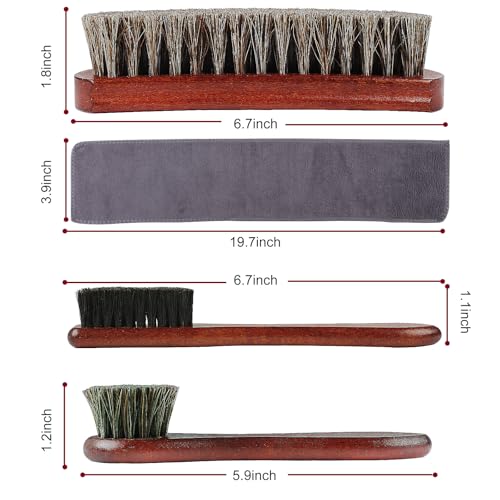 Rolett 4-Piece Horsehair Shoe Brush Shine Kit - Horse Hair Brush for Leather, Premium Shoe Polish brush, Leather Shoe Boot Brushes for Cleaning and Polishing