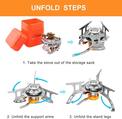 WADEO Camping Gas Stove, 3700W Portable Backpacking Stove with Piezo Ignition, Portable Burner, Camping Stove Adapter and Carrying Case for Outdoor Cooking