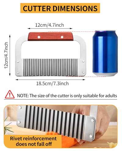 Crinkle Cutter Stainless Steel Potato Slicer Heavy Duty Wavy Crinkle Cutting Chopping Tools with Wooden Handle for Carrot Veggies