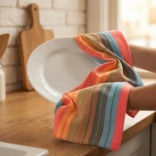 Urban Villa Kitchen Towels 100% Cotton Dish Towels for Kitchen (Set of 6) 20"x30" Highly Absorbent Kitchen Linen Set with Hanging Loop Dish Cloths