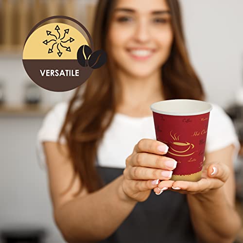 PAMI Disposable Coffee Cups, Single-Use Paper Cups, To-Go Hot Beverage Cups for Espresso Coffee Tea Hot Chocolate, Leak Resistant, Cafe & Home Use (50, 12oz)