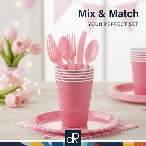 DecorRack Pink Plastic Cups, 12 oz Disposable Cups, Reusable Party Supplies (40 Count)