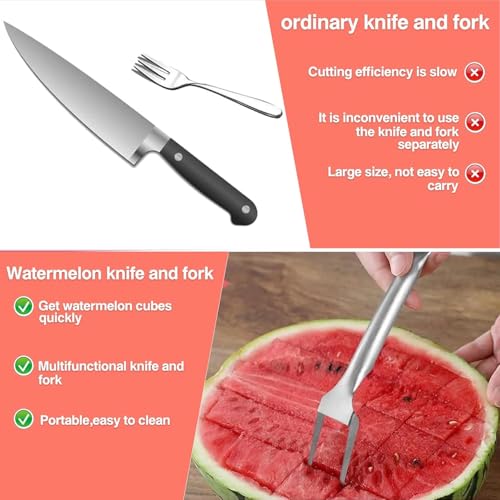 Watermelon Cutter, 2-in-1 Stainless Steel Fruit Cutter, Dual Head Watermelon Fork Slicer Tool, Summer Fruit Cutting Kitchen Gadget for Home (2PCS)