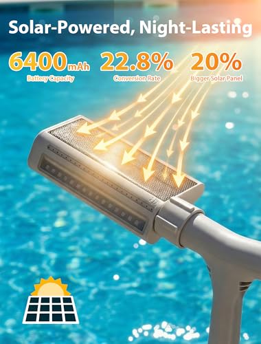 POOLHOUR 2026 Upgrade Height Solar Pool Fountain with 10-Color 4-Mode LED Lights, Auto Light-Sensing Pool Sprinkler Fountain for Above/Inground Pools, 360° Adjustable Spray for 8-16°F Cooling (Gray)