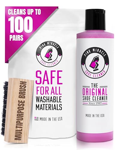 Pink Miracle Shoe Cleaner Kit with Bottle and Brush For Fabric Cleaner For Leather, Whites, Suede and Nubuck Sneakers