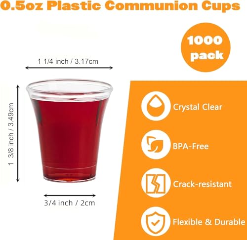 Bekith 1000 Pack Communion Cups, Plastic Disposable Cup Fits Standard Holy Communion Trays, 0.5 Ounce, Clear