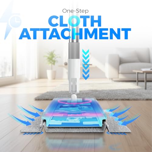 FlexiClamp Sweep & Mop Kit - Compatible with Swiffer Pads, Durable Cleaning Tool for Hardwood, Tile, Marble & Laminate Floors, Home, Kitchen Cleaning Essentials. (Include 10 Dry Cloths)